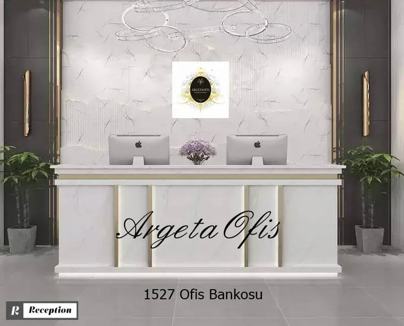 1527 Güzellik Salonu Bankoları - Marmo_Beyaz Mermer ve Safir Meşe renklerindedir. 1527 Güzellik Salonu Bankoları