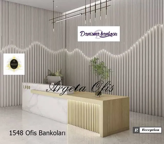 1548 Güzellik Salonu Bankoları - Marmo_Beyaz Mermer ve Safir Meşe renklerindedir. 1548 Güzellik Salonu Bankoları