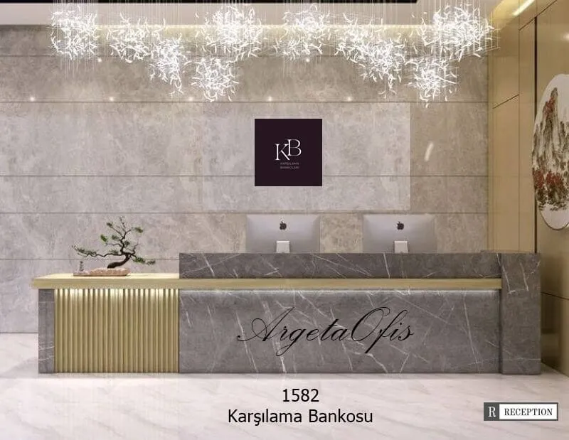 1582 Güzellik Salonu Bankoları - Nil Ceviz ve Marmo_Beyaz Mermer renklerindedir. 1582 Güzellik Salonu Bankoları