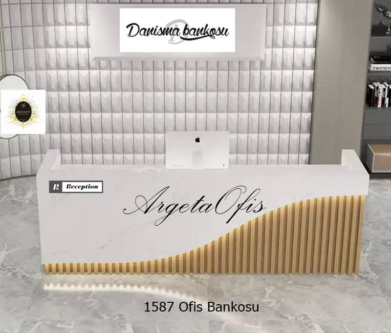 1586 Güzellik Salonu Bankoları - Marmo_Beyaz Mermer ve Safir Meşe renklerindedir. 1586 Güzellik Salonu Bankoları
